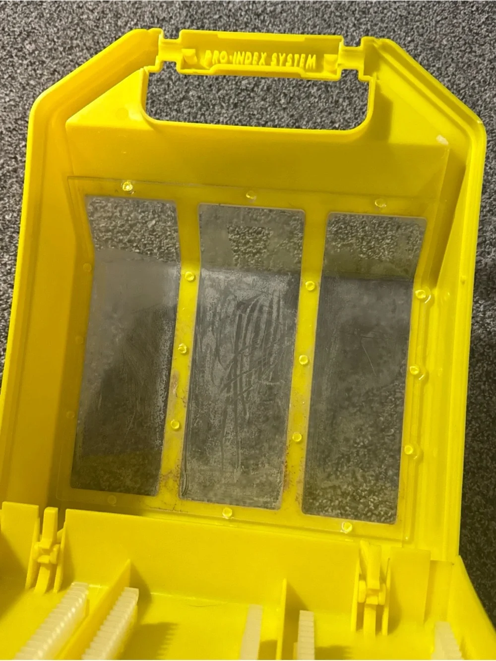 Pro-Index System Yellow Hard Storage Carrying Case Used Fogged Scratching